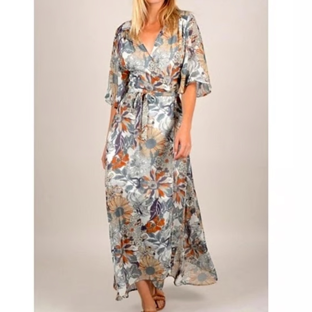 Molly Bracken Floral Wrap Maxi Dress Cotton Lined Size Small